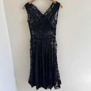 Vintage 50's 60s Black Lace Sheer Party Dress with Slip